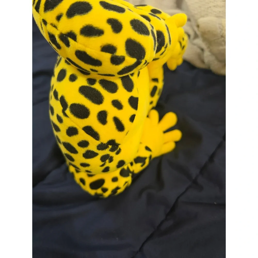 Yellow Black Spotted Poison Dart Frog Plush Stuffed Animal Leopard Print Toy